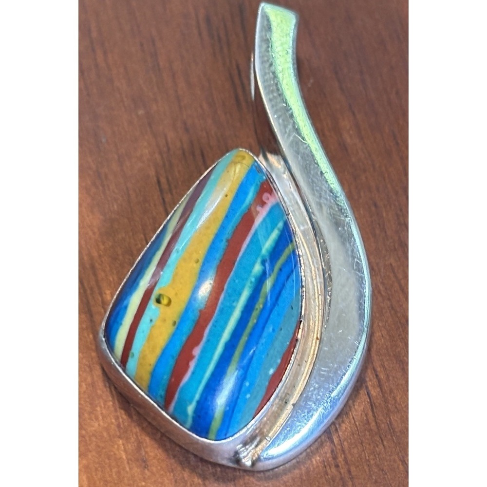 VTG Sign DTR Jay King Rainbow Calsilica Sterling Silver Pendant